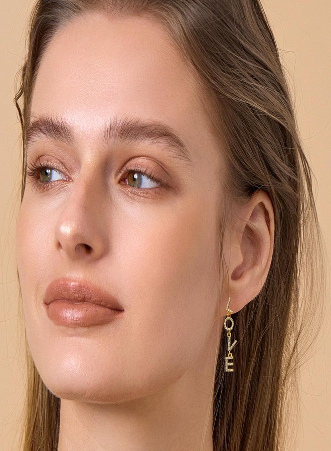 MOONWALTZ Gold LOVE Dangle Earrings for Women 14K Gold Plated Long Letter Charm Earrings Drop Cubic Zirconia Lightweight Dainty LOVE Alphabet Statement Earrings Trendy Valentine's Day Jewelry Gifts for Women - Image 4